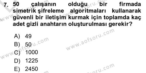 Ağ Yönetimi Ve Bilgi Güvenliği Dersi 2023 - 2024 Yılı (Final) Dönem Sonu Sınavı 7. Soru