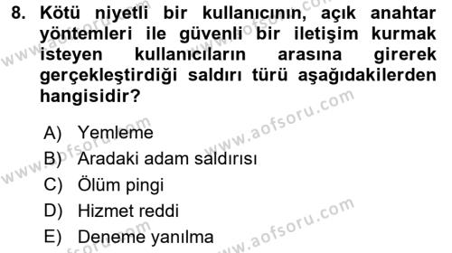 Ağ Yönetimi Ve Bilgi Güvenliği Dersi 2023 - 2024 Yılı (Final) Dönem Sonu Sınavı 8. Soru