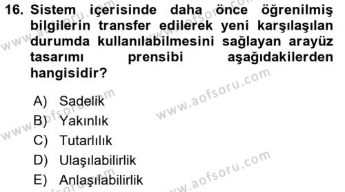 Kullanıcı Deneyimi Tasarımı Dersi 2018 - 2019 Yılı Yaz Okulu Sınavı 16. Soru