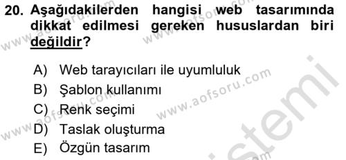 Kullanıcı Deneyimi Tasarımı Dersi 2022 - 2023 Yılı Yaz Okulu Sınavı 20. Soru