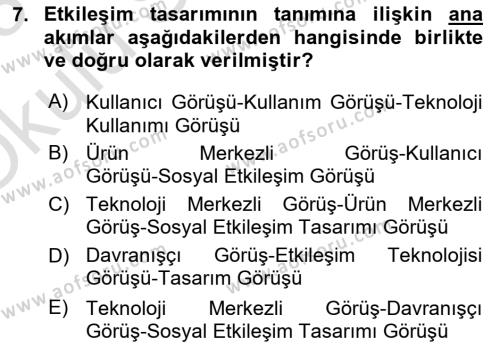 Kullanıcı Deneyimi Tasarımı Dersi 2022 - 2023 Yılı Yaz Okulu Sınavı 7. Soru