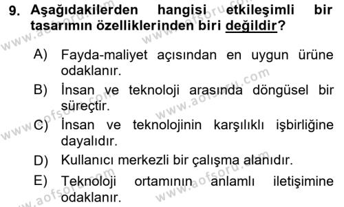 Kullanıcı Deneyimi Tasarımı Dersi 2022 - 2023 Yılı Yaz Okulu Sınavı 9. Soru