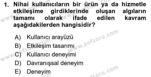 Kullanıcı Deneyimi Tasarımı Dersi 2023 - 2024 Yılı (Vize) Ara Sınavı 1. Soru