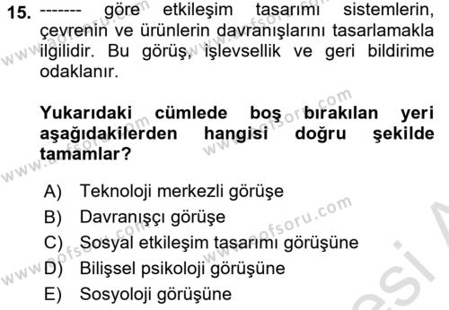 Kullanıcı Deneyimi Tasarımı Dersi 2023 - 2024 Yılı (Vize) Ara Sınavı 15. Soru