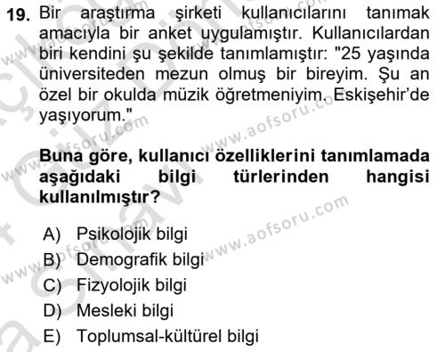 Kullanıcı Deneyimi Tasarımı Dersi 2023 - 2024 Yılı (Vize) Ara Sınavı 19. Soru