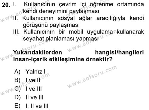 Kullanıcı Deneyimi Tasarımı Dersi 2023 - 2024 Yılı (Vize) Ara Sınavı 20. Soru