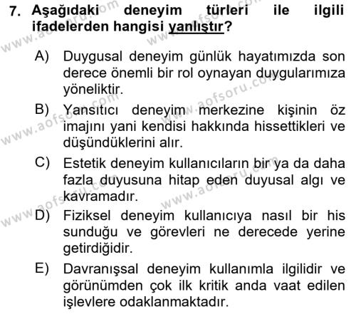 Kullanıcı Deneyimi Tasarımı Dersi 2023 - 2024 Yılı (Vize) Ara Sınavı 7. Soru