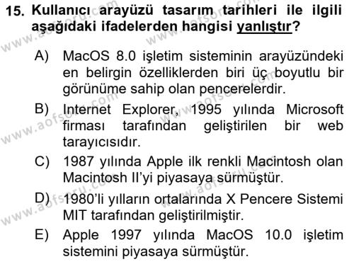 Kullanıcı Deneyimi Tasarımı Dersi 2023 - 2024 Yılı (Final) Dönem Sonu Sınavı 15. Soru