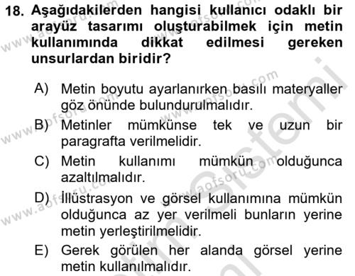 Kullanıcı Deneyimi Tasarımı Dersi 2023 - 2024 Yılı (Final) Dönem Sonu Sınavı 18. Soru