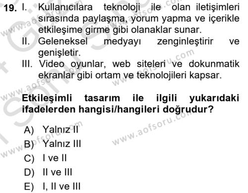 Kullanıcı Deneyimi Tasarımı Dersi 2023 - 2024 Yılı (Final) Dönem Sonu Sınavı 19. Soru