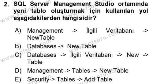 Veritabanı Programlama Dersi 2017 - 2018 Yılı (Vize) Ara Sınavı 2. Soru