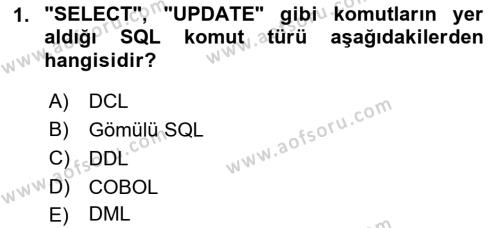 Veritabanı Programlama Dersi 2022 - 2023 Yılı Yaz Okulu Sınavı 1. Soru