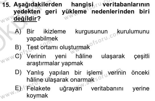 Veritabanı Programlama Dersi 2022 - 2023 Yılı Yaz Okulu Sınavı 15. Soru