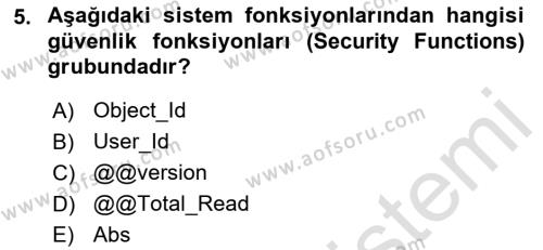 Veritabanı Programlama Dersi 2022 - 2023 Yılı Yaz Okulu Sınavı 5. Soru