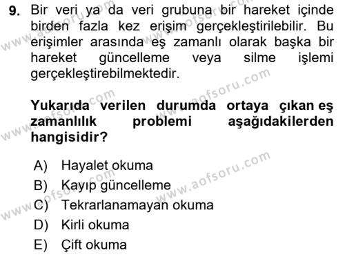 Veritabanı Programlama Dersi 2022 - 2023 Yılı Yaz Okulu Sınavı 9. Soru