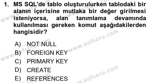 Veritabanı Programlama Dersi 2023 - 2024 Yılı (Vize) Ara Sınavı 1. Soru