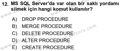 Veritabanı Programlama Dersi 2023 - 2024 Yılı (Vize) Ara Sınavı 12. Soru