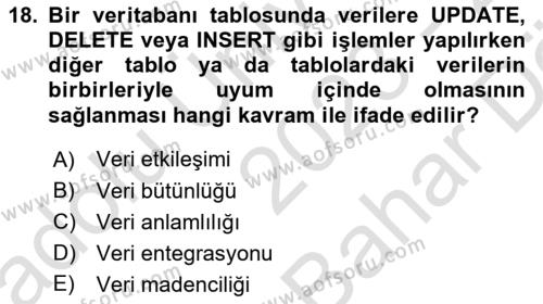 Veritabanı Programlama Dersi 2023 - 2024 Yılı (Vize) Ara Sınavı 18. Soru