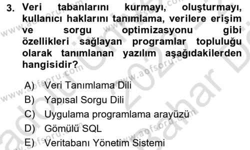 Veritabanı Programlama Dersi 2023 - 2024 Yılı (Vize) Ara Sınavı 3. Soru