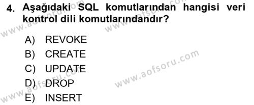 Veritabanı Programlama Dersi 2023 - 2024 Yılı (Vize) Ara Sınavı 4. Soru