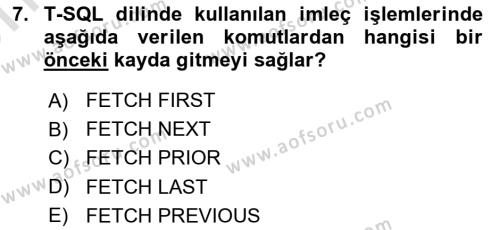 Veritabanı Programlama Dersi 2023 - 2024 Yılı (Vize) Ara Sınavı 7. Soru