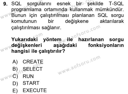 Veritabanı Programlama Dersi 2023 - 2024 Yılı (Vize) Ara Sınavı 9. Soru