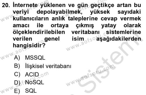 Veritabanı Programlama Dersi 2023 - 2024 Yılı (Final) Dönem Sonu Sınavı 20. Soru