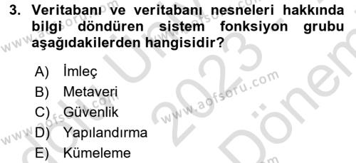 Veritabanı Programlama Dersi 2023 - 2024 Yılı (Final) Dönem Sonu Sınavı 3. Soru