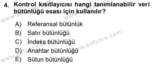 Veritabanı Programlama Dersi 2023 - 2024 Yılı (Final) Dönem Sonu Sınavı 4. Soru