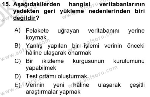 Veritabanı Programlama Dersi 2023 - 2024 Yılı Yaz Okulu Sınavı 15. Soru