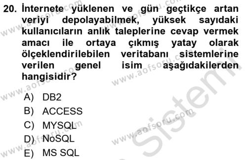 Veritabanı Programlama Dersi 2023 - 2024 Yılı Yaz Okulu Sınavı 20. Soru