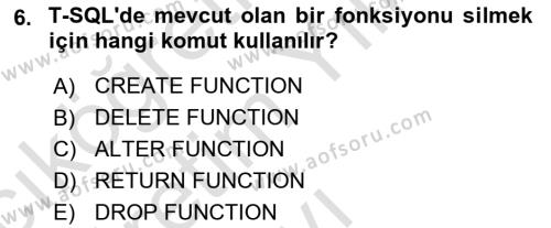 Veritabanı Programlama Dersi 2023 - 2024 Yılı Yaz Okulu Sınavı 6. Soru