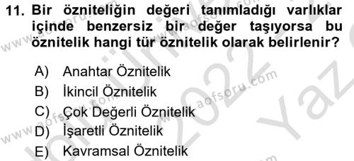 Sistem Analizi Ve Tasarımı Dersi 2022 - 2023 Yılı Yaz Okulu Sınavı 11. Soru