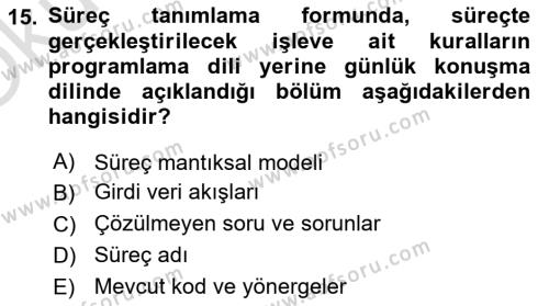 Sistem Analizi Ve Tasarımı Dersi 2022 - 2023 Yılı Yaz Okulu Sınavı 15. Soru