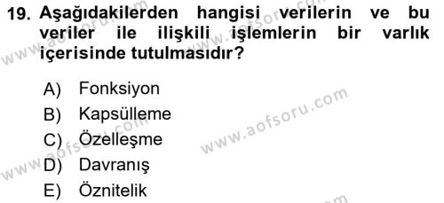 Sistem Analizi Ve Tasarımı Dersi 2022 - 2023 Yılı Yaz Okulu Sınavı 19. Soru