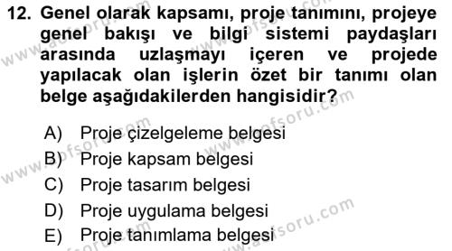 Sistem Analizi Ve Tasarımı Dersi 2023 - 2024 Yılı (Vize) Ara Sınavı 12. Soru