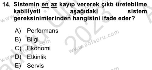 Sistem Analizi Ve Tasarımı Dersi 2023 - 2024 Yılı (Vize) Ara Sınavı 14. Soru