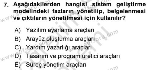 Sistem Analizi Ve Tasarımı Dersi 2023 - 2024 Yılı (Vize) Ara Sınavı 7. Soru