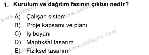 Sistem Analizi Ve Tasarımı Dersi 2023 - 2024 Yılı (Final) Dönem Sonu Sınavı 1. Soru