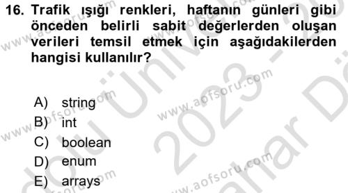 İleri Programlama Dersi 2023 - 2024 Yılı (Vize) Ara Sınavı 16. Soru