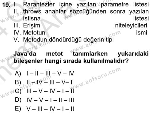 İleri Programlama Dersi 2023 - 2024 Yılı (Vize) Ara Sınavı 19. Soru