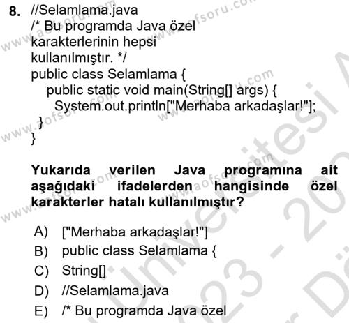 İleri Programlama Dersi 2023 - 2024 Yılı (Vize) Ara Sınavı 8. Soru