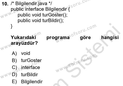 İleri Programlama Dersi 2023 - 2024 Yılı (Final) Dönem Sonu Sınavı 10. Soru