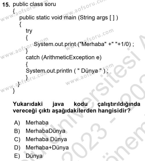 İleri Programlama Dersi 2023 - 2024 Yılı (Final) Dönem Sonu Sınavı 15. Soru