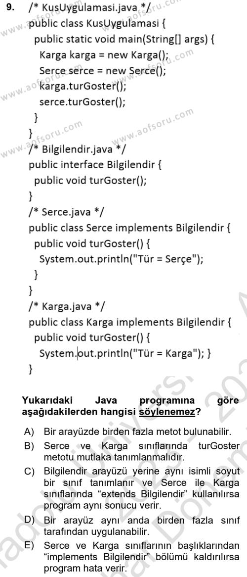 İleri Programlama Dersi 2023 - 2024 Yılı (Final) Dönem Sonu Sınavı 9. Soru