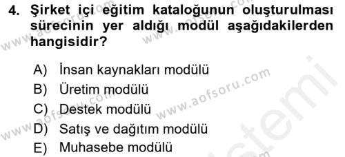 Kurumsal Kaynak Planlama Sistemleri Dersi 2018 - 2019 Yılı (Final) Dönem Sonu Sınavı 4. Soru