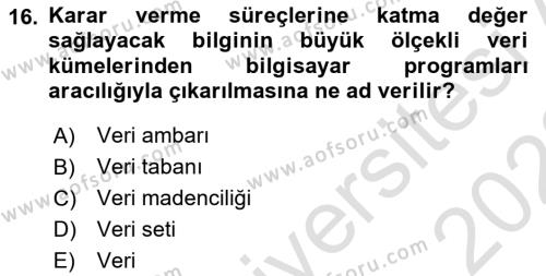 Kurumsal Kaynak Planlama Sistemleri Dersi 2022 - 2023 Yılı (Final) Dönem Sonu Sınavı 16. Soru