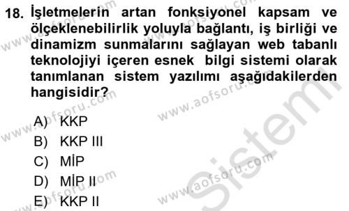 Kurumsal Kaynak Planlama Sistemleri Dersi 2022 - 2023 Yılı (Final) Dönem Sonu Sınavı 18. Soru