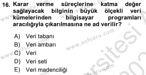 Kurumsal Kaynak Planlama Sistemleri Dersi 2022 - 2023 Yılı Yaz Okulu Sınavı 16. Soru