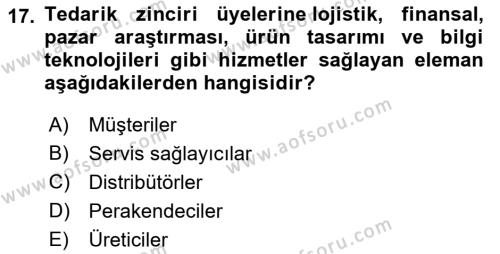 Kurumsal Kaynak Planlama Sistemleri Dersi 2022 - 2023 Yılı Yaz Okulu Sınavı 17. Soru